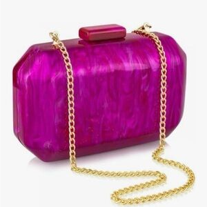 Fuchsia/Rose Acrylic Minaudiere Clutch with Gold Chain(detachable) NEW!
